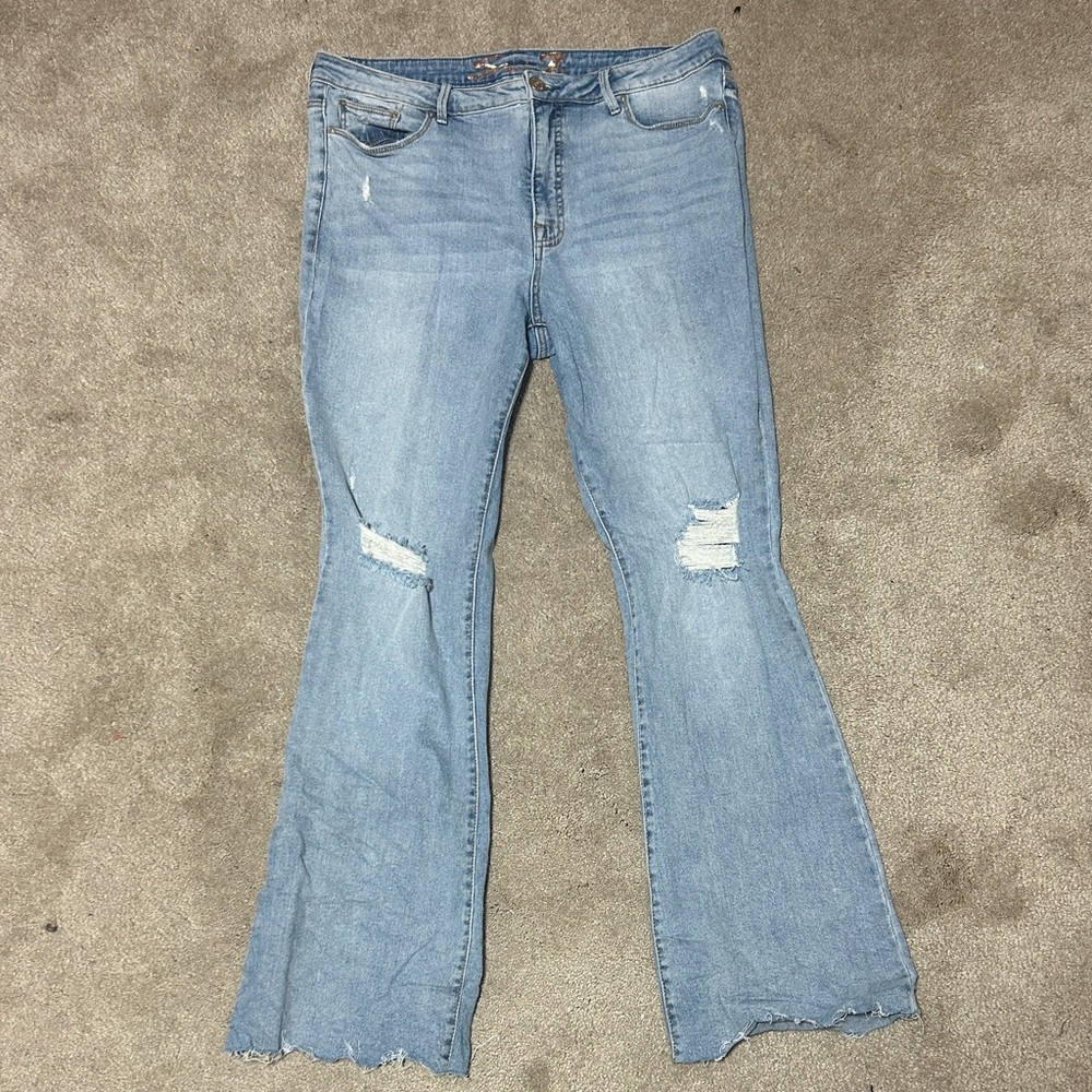 New Seven7 Distressed Light Blue Flare Jeans